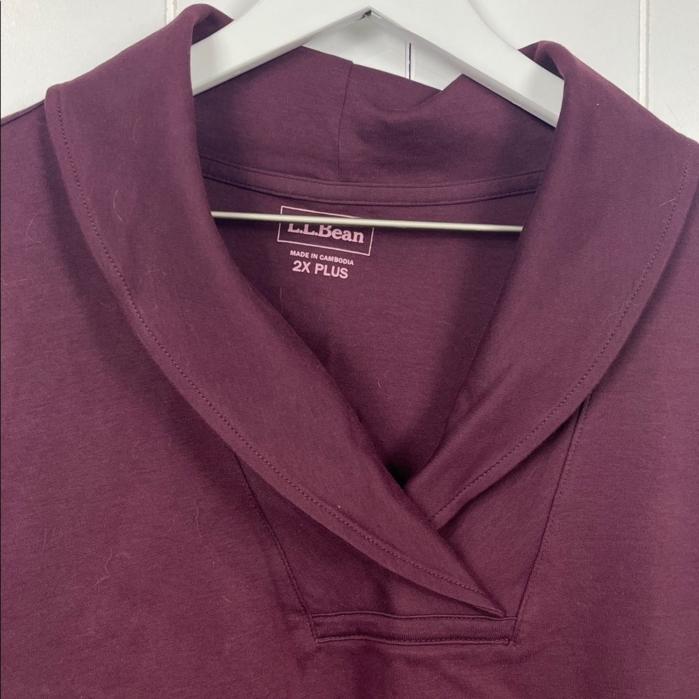 L.L. Bean Women's Pullover Top 2X Plus Burgundy Shawl Collar 100% Cotton NWOT - Picture 3 of 12